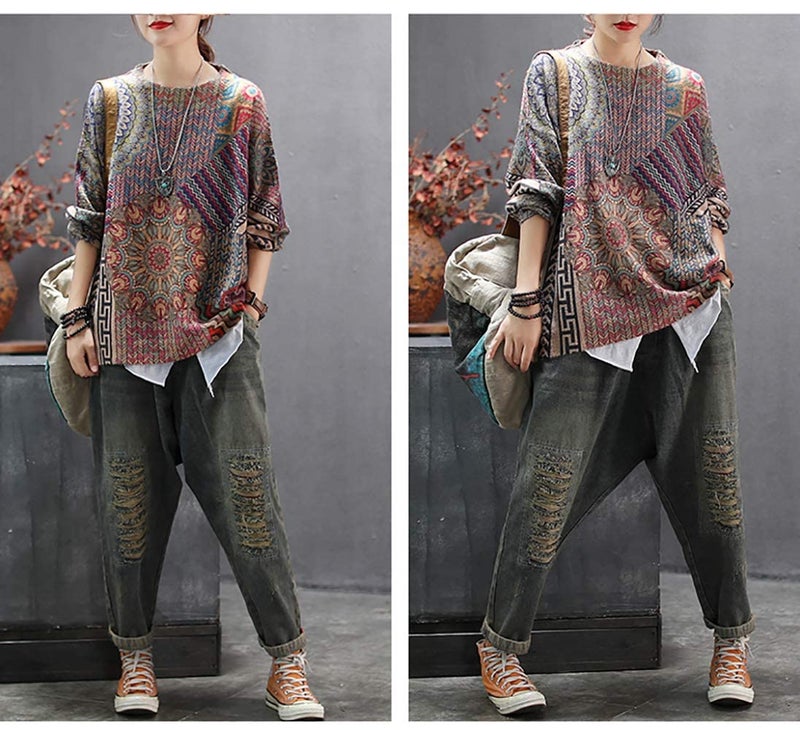 YESNO Women Sweater Graphic Oversized Pullover Sweaters Casual Loose Long Sleeve Knit Tops M S01 CR27 - Image 3